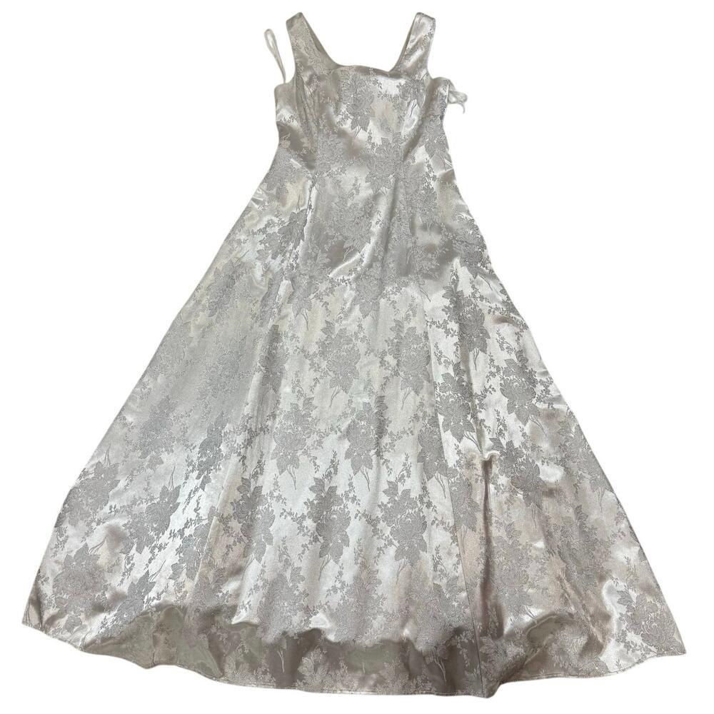 Vintage Scott McClintock Metallic Silver A-line Ball Gown Floral Brocade  Size 6